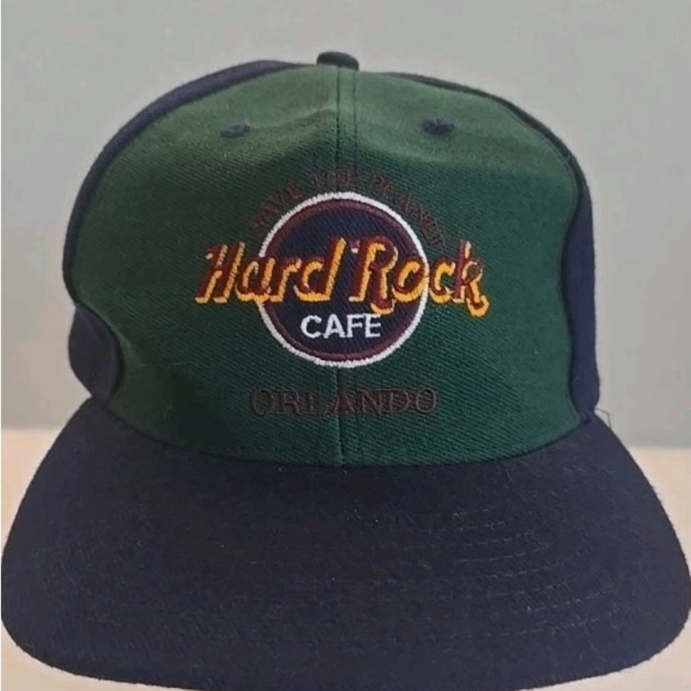 Hard Rock Cafe Orlando Green, burgundy, Navy Hat, vintage, 1990’s, snap back,